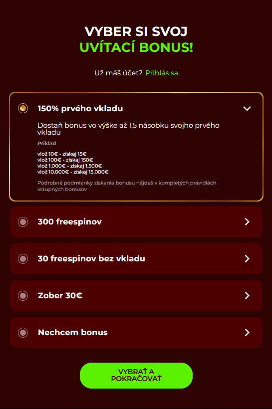 výber bonusov Eurogold casino 